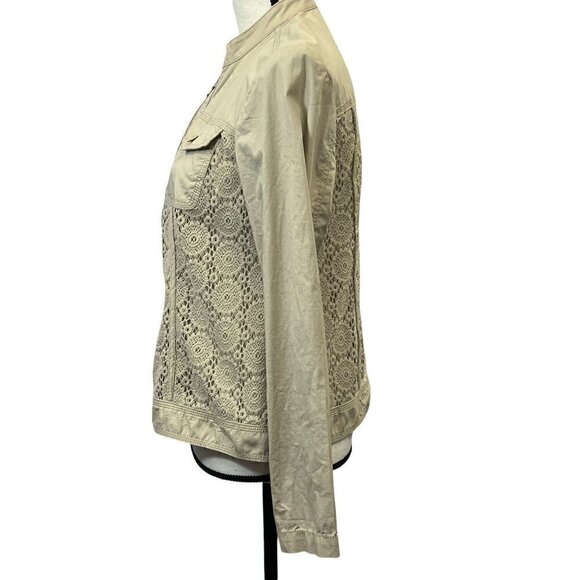 Women's Chico's Size 0, 4, Small Tan Jacket. Lightweight, Crochet. - Picture 3 of 7